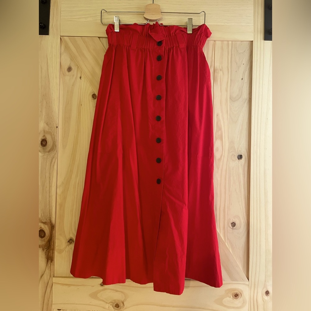 Everlane midi skirt ruffle top with pockets red